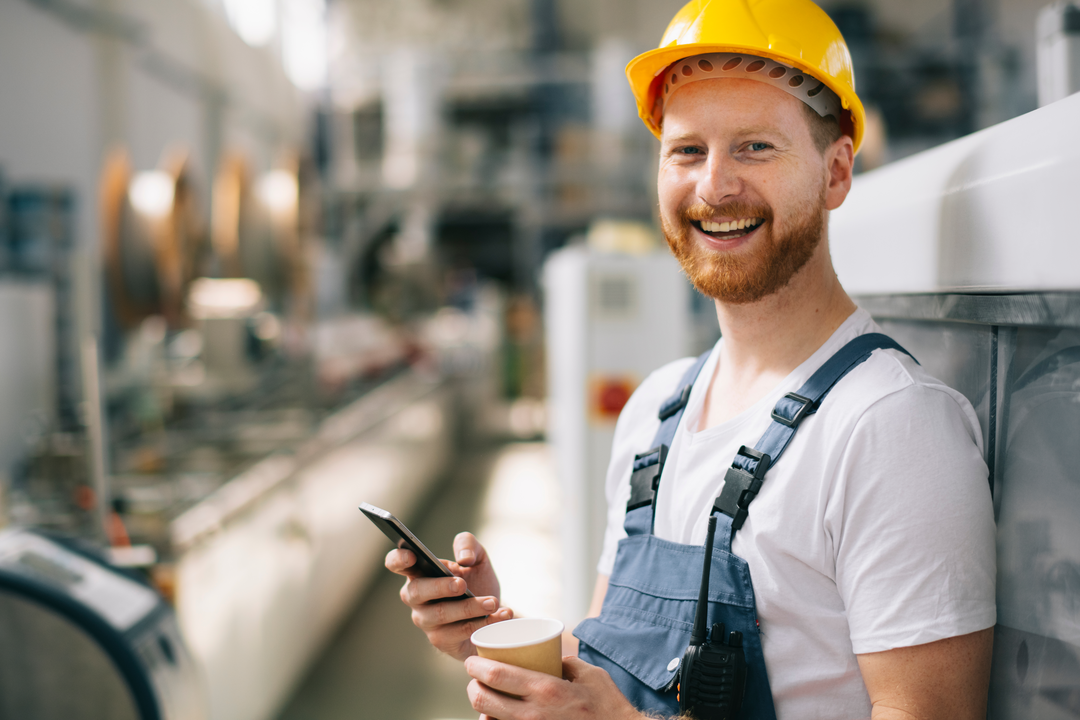 A worker smiling